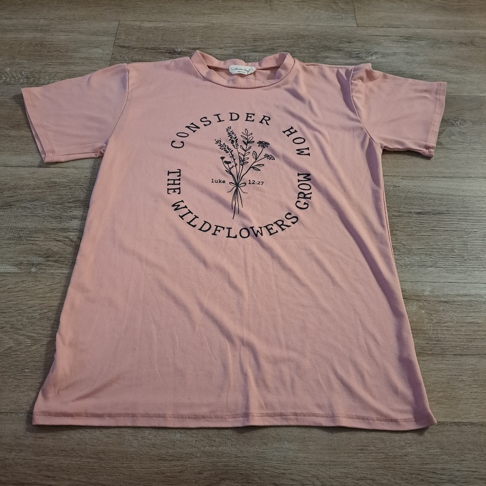 Heaven Sent Dusty Rose Graphic T-Shirt Relaxed Fit Women's Size XS